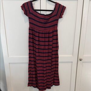 Isabel Maternity by Ingrid & Isabel Red and Blue Striped Midi Dress